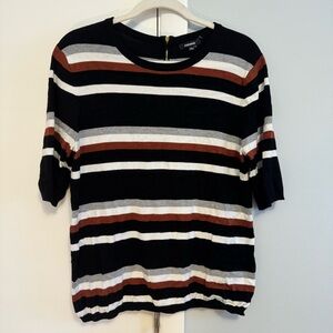 Premise Black, White, and Brown Striped three-quarter Sleeve sweater